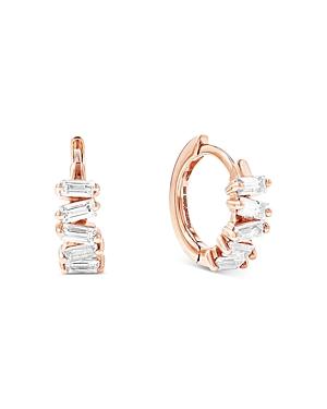 Suzanne Kalan 18k Rose Gold Diamond Thin Huggie Hoop Earrings