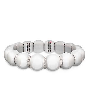Lagos 18k White Gold & Ceramic Stretch Bracelet With Diamonds
