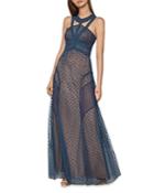 Bcbgmaxazria Lace-trim Flocked Tulle Gown