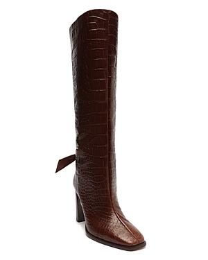 Alexandre Birman Women's Clarita Croc Embossed Square Toe Boots