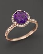 Amethyst And Diamond Halo Ring In 14k Rose Gold