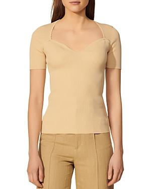 Sandro Safran Ribbed Sweetheart Sweater