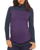 Stowaway Collection Color Blocked Turtleneck Maternity Top