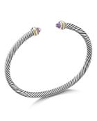 David Yurman Sterling Silver & 18k Yellow Gold Cable Cuff Bracelet With Amethyst