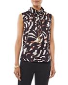 Misook Folded Neck Safari Print Blouse