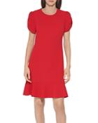 Karl Lagerfeld Paris Scuba Crepe Puff Sleeve Dress