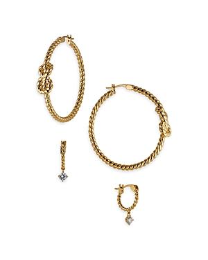 Ajoa By Nadri Vacay Cubic Zirconia Charm & Knot Rope Hoop Earrings In 18k Gold Plated, Set Of 2