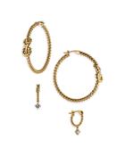Ajoa By Nadri Vacay Cubic Zirconia Charm & Knot Rope Hoop Earrings In 18k Gold Plated, Set Of 2