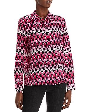 Alice And Olivia Willa Printed Silk Placket Top