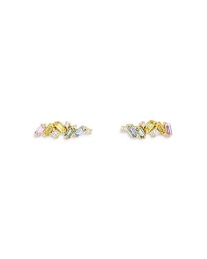 Suzanne Kalan Fireworks Pastel Rainbow Sapphire & Diamond Zigzag 18k Yellow Gold Stud Earrings