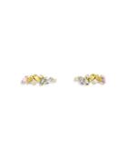 Suzanne Kalan Fireworks Pastel Rainbow Sapphire & Diamond Zigzag 18k Yellow Gold Stud Earrings