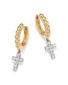 Bloomingdale's Diamond Cross Huggie Hoop Earrings In 14k White & Yellow Gold, 0.14 Ct. T.w. - 100% Exclusive