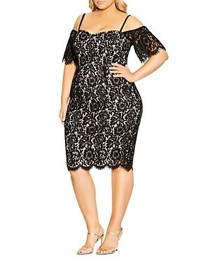 City Chic Plus Lace Whisper Off-the-shoulder Dress