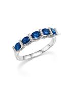 Sapphire Oval And Micro Pave Diamond Band In 14k White Gold