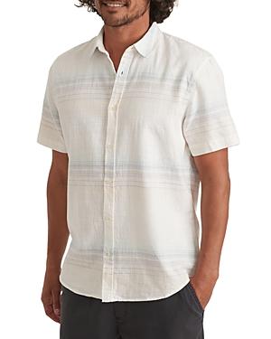 Marine Layer Selvage Cotton Placed Stripe Regular Fit Short Sleeve Shirt