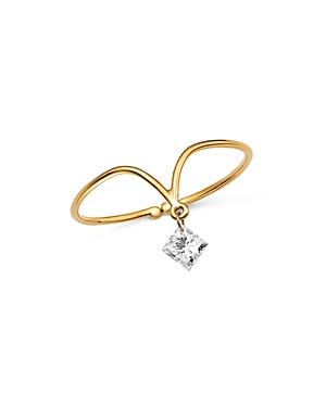 Aerodiamonds 18k Yellow Gold Victoria Solo Princess-cut Diamond V-ring