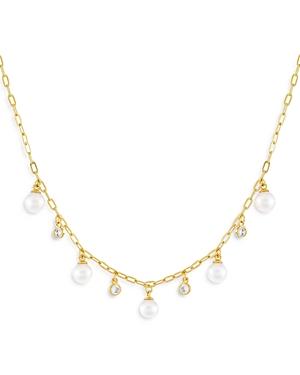 Adinas Jewels Cubic Zirconia & Faux Pearl Chain Necklace, 16