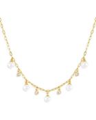 Adinas Jewels Cubic Zirconia & Faux Pearl Chain Necklace, 16