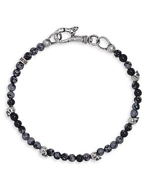 John Varvatos Collection Men's Sterling Silver Skull & Obsidian Beaded Bracelet