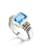 Lagos 18k Gold And Sterling Silver Caviar Color Ring With Swiss Blue Topaz