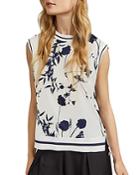 Ted Baker Miha Bluebell Floral Ribbed-trim Top