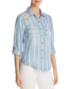 Billy T Floral Embroidered Stripe Chambray Shirt