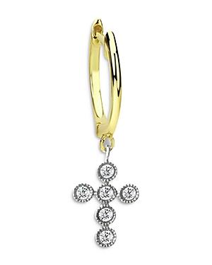 Meira T 14k Yellow Gold Diamond Cross Charm Hoop Earring