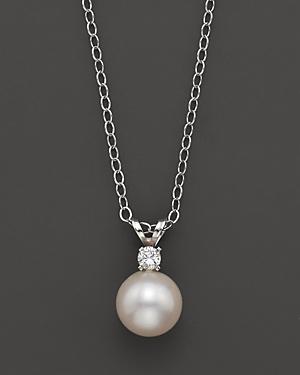 Cultured Freshwater Pearl And Diamond Pendant Necklace In 14k White Gold, 16