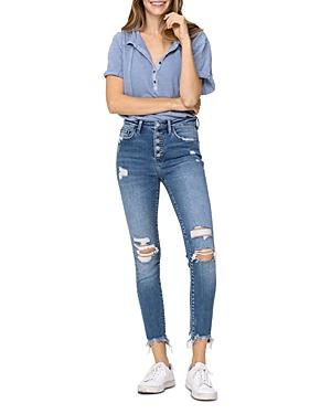 Flying Monkey High Rise Exposed Button Ankle Skinny Jeans In Medium Blue (49% Off) - Comparable Value $79