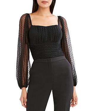 Bcbgmaxazria Swiss Dot Ruched Knit Bodysuit