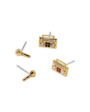 Ajoa By Nadri Pave Karaoke Stud Earrings In 18k Gold Plate, Set Of 2