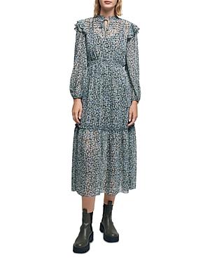 Maje Renaza Floral Chiffon Midi Dress