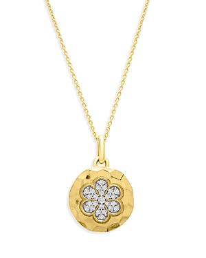Bloomingdale's Diamond Flower Disc Pendant Necklace In Textured 14k Yellow Gold, 0.10 Ct. T.w. - 100% Exclusive