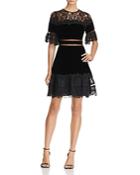 Rebecca Taylor Velvet & Lace Fit-and-flare Dress