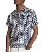 Reiss Valencia Camp Collar Short Sleeve Geo Print Shirt