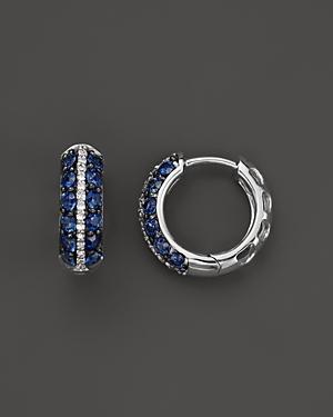Sapphire And Diamond Huggie Hoop Earrings In 14k White Gold - 100% Exclusive