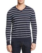 Ag Green Label Farrell Stripe Cotton Cashmere V-neck Sweater