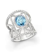 Blue Topaz And Diamond Geometric Ring In 14k White Gold - 100% Exclusive