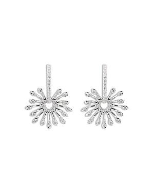 Hueb 18k White Gold Luminus Diamond Starburst Dangle Hoop Earrings