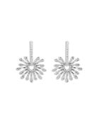 Hueb 18k White Gold Luminus Diamond Starburst Dangle Hoop Earrings