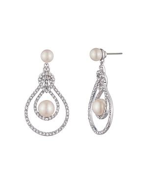 Carolee Simulated Pearl & Pave Drop Earrings
