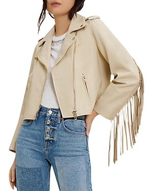 Maje Bexol Fringe Sleeve Leather Jacket