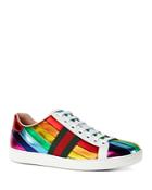 Gucci Metallic Rainbow Stripe Lace Up Sneakers