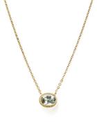 Green Amethyst Bezel Pendant Necklace In 14k Yellow Gold, 18