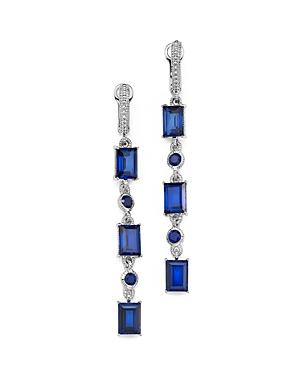 Judith Ripka Sterling Silver Triple Baguette Drop Earrings With Lab-created Blue Corundum