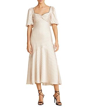 Ml Monique Lhuillier Satin Puff Sleeve Dot Dress