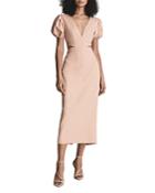 Reiss Jennah Puff-sleeve Cutout Midi Dress
