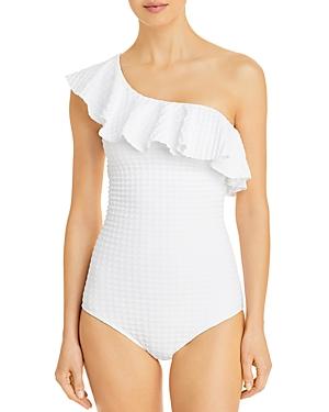 Shoshanna Ruffled One Shoulder One Piece Swimsuit