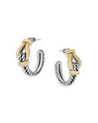 David Yurman 18k Yellow Gold & Sterling Silver Thoroughbred Loop Huggie Hoop Earrings