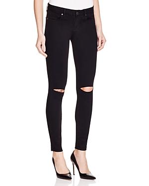 Paige Denim Distressed Ankle Skinny Jeans In Black Stone Destructed